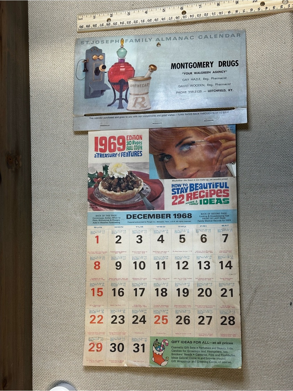 Vintage Wall Calendar - Vintage Blue and Tan - Montgomery Drugs